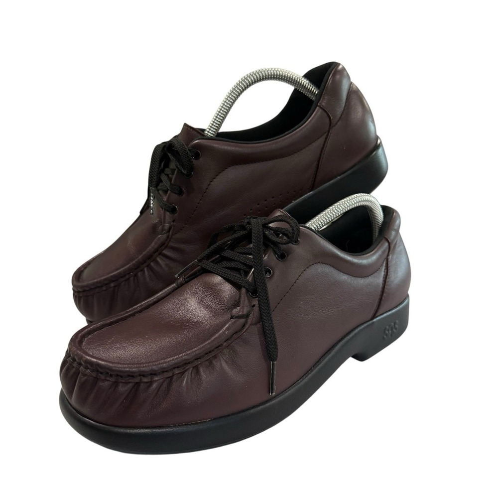 SAS Take Time Soft Leather Loafer Shoes Size 10 W - Burgundy - Lace-Up Comfort